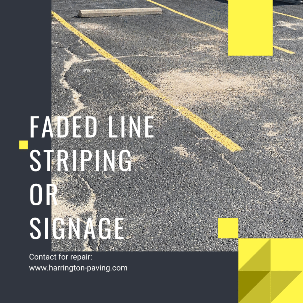 Faded line striping in a parking lot reducing visibility and traffic flow — key sign your lot needs restriping and maintenance